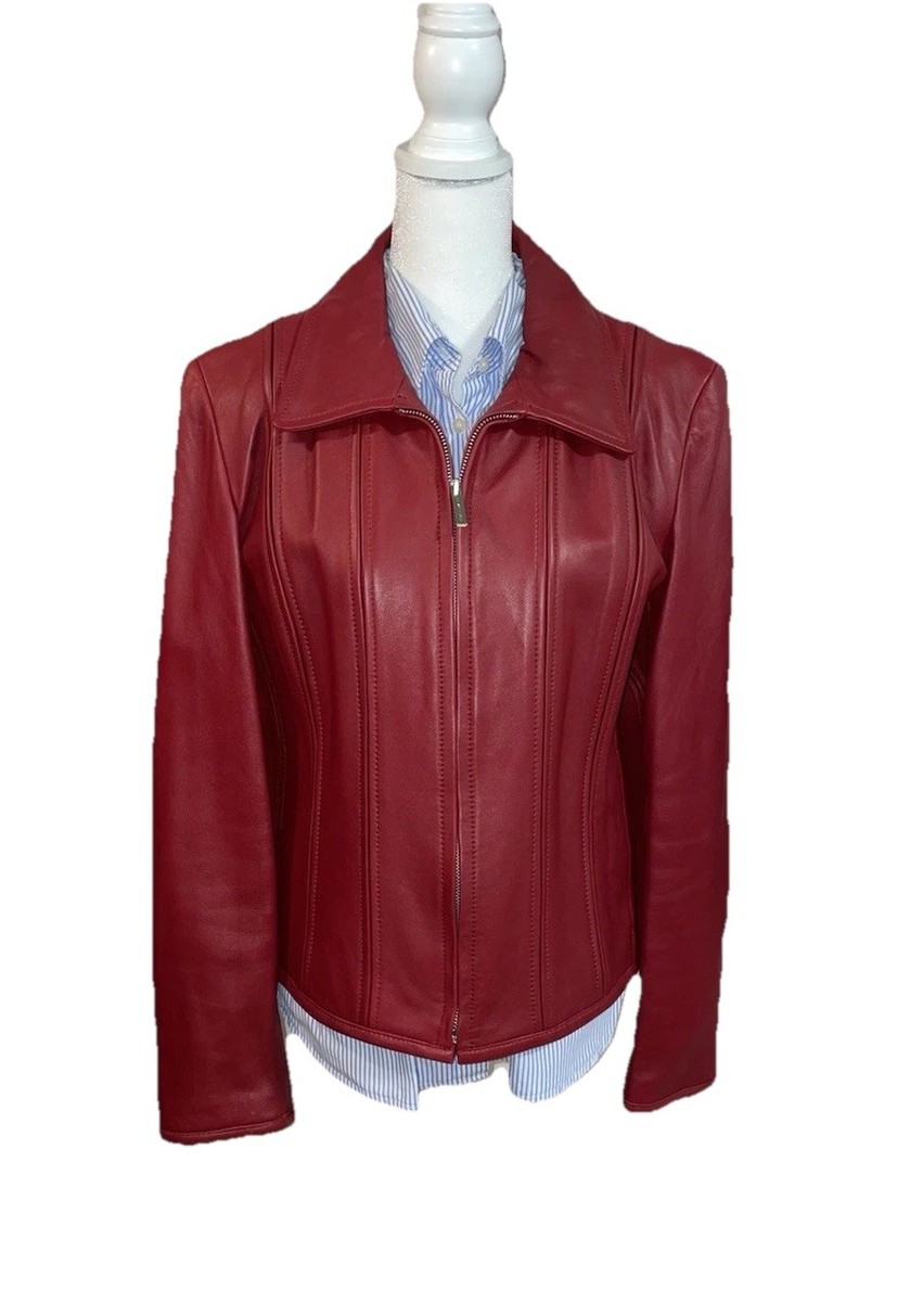 Vintage Kenneth Cole Reaction Red Leather Moto Jacket Y2K Sz L 38
