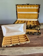 Vtg 60  s Mele Two-Tier Jewelry Box w/ Drawer  Travel Box Brown Yellow Gold LOOK