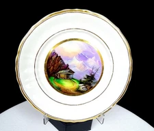 ANTIQUE KPM GERMANY PORCELAIN HAND PAINTED JUNGFRAU GOLD RIM 7 1/8" PLATE 1900-
