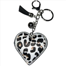 Animal Print Rhinestone Keychain/ Bag Charm. White, Black, Brown. Heart.