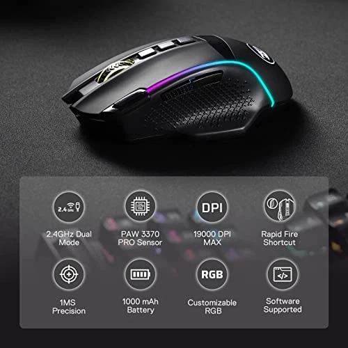 M991 Wireless Gaming Mouse, 19000 DPI Wired/Wireless Gamer Mouse with - Image 2 of 4