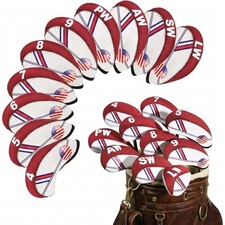 10 Pcs Golf Iron Head Covers Set Neoprene Club USA Flag Red
