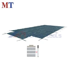 Inground Pool Safety Cover Fits 20 x 40ft With Center Steps Green Mesh Solid