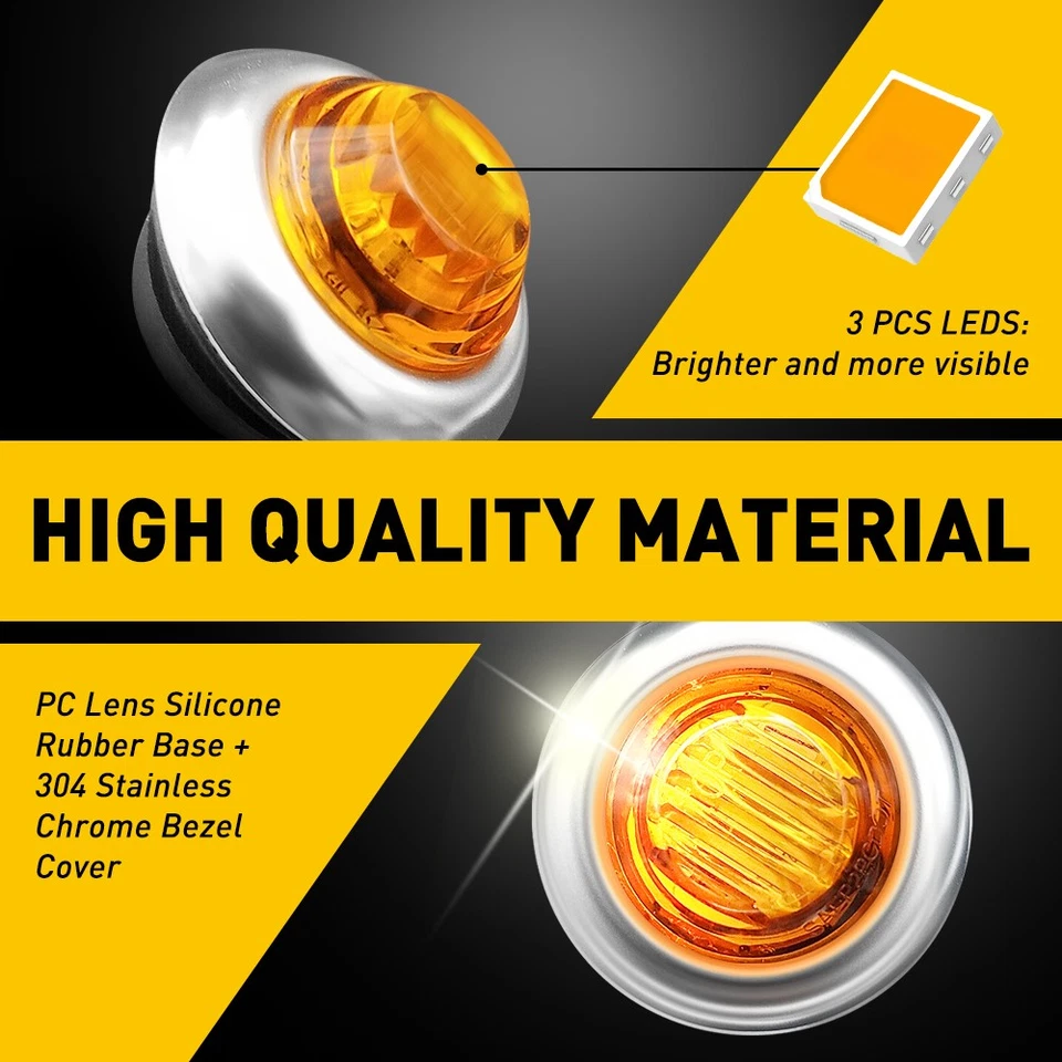 40X 3/4" Round LED Marker Side Light With Stailness for Base Truck Trailer Amber - Image 3 of 4