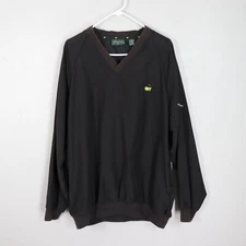Vtg Masters Pullover Windbreaker Jacket L Black Brown Stretch Cuffs Collar Pocke