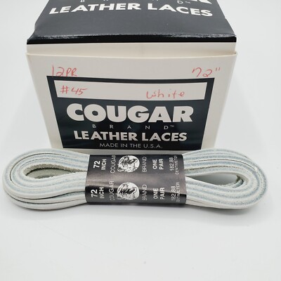 72'' 1/8 COUGAR Leather LACES PAIR 45 White Long Shoelaces Strings Boot Lace USA