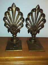  Vintage Fleur De Lis Brass Sculpture Bookends India made 7 inches high