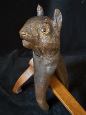 SQUIRREL NUTCRACKER w/ Paperweight Eyes Wooden Swiss Black Forest Antique c1910