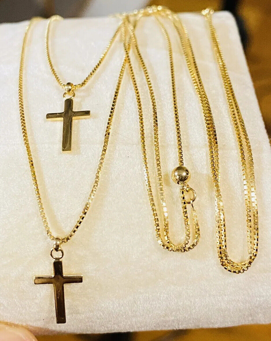 K18 Japan Gold Double Layers Cross Necklace With 16 K18 Japan Gold Double Layers Cross Necklace With 16
