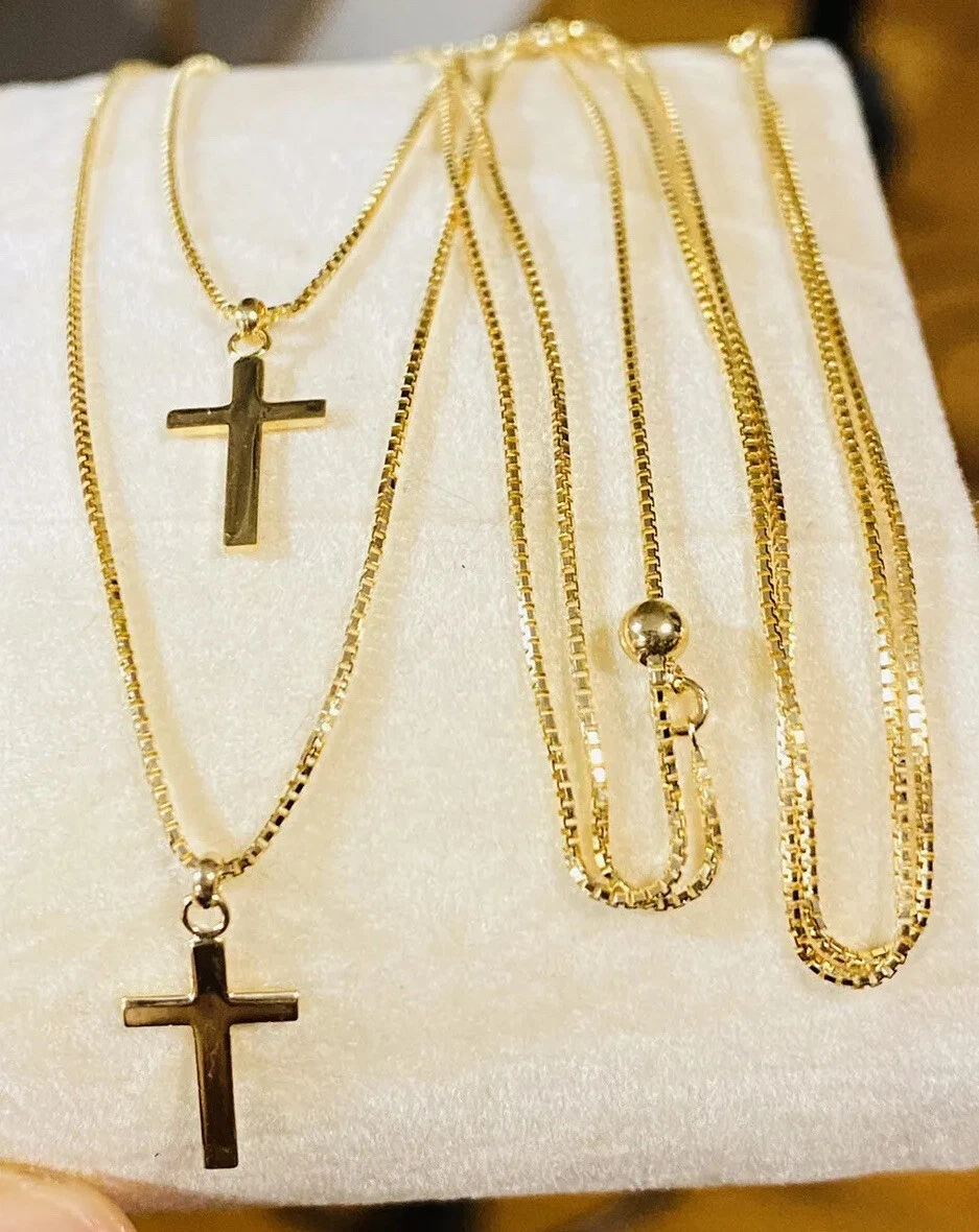 K18 Japan Gold Double Layers Cross Necklace With 16