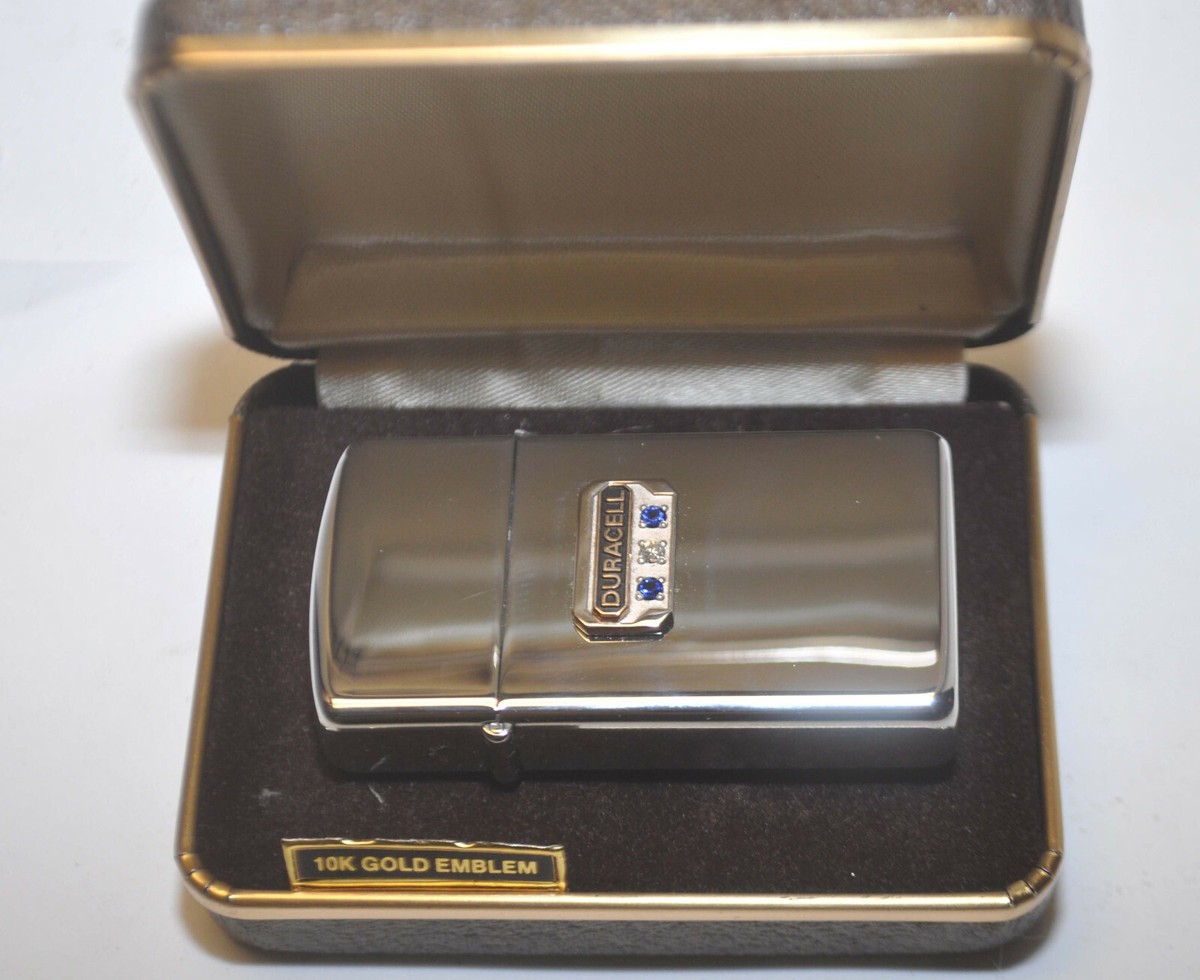 RARE Zippo Lighter w/ 10k Gold Diamond Sapphire Duracell Battery 