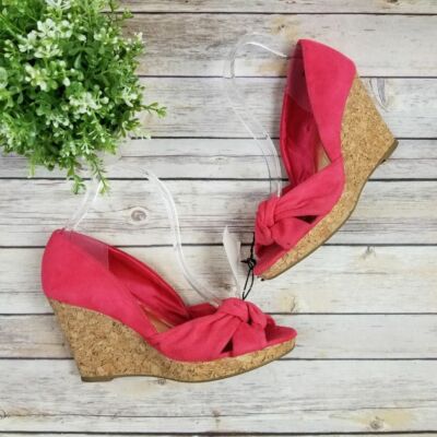 H&M Womens Pink Suede Cork Wedge Sandals Size 10