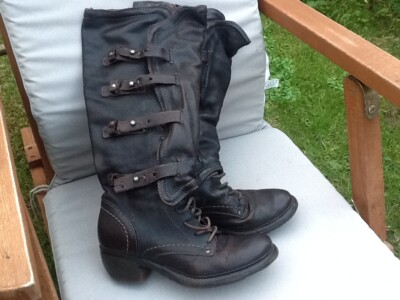 Airstep As 98 Dark Brown Leather Strappy Gaucho Knee High Boots Uk 4 Eu 37 Ebay