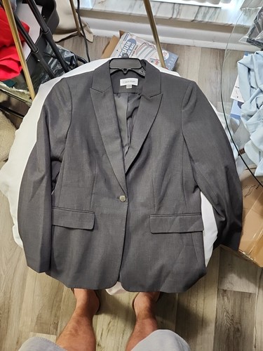 Calvin Klein One Button Blazer Womens 14 Poly Rayon Blend Charcoal Gray - Picture 6 of 7
