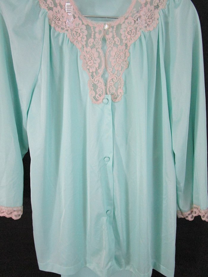 Vintage New Kayser Mint Green Nylon Lace Pajamas Size 36 NWT