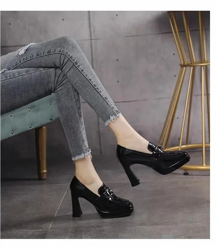 Women Square Toe High Heels Platform Pumps Fashion Thick Heeled Party Shoes - Picture 12 of 17