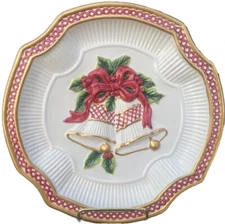 FITZ And FLOYD - 2001 HOLIDAY BELLS CANAPE PLATE with Box Christmas Cookie Dish