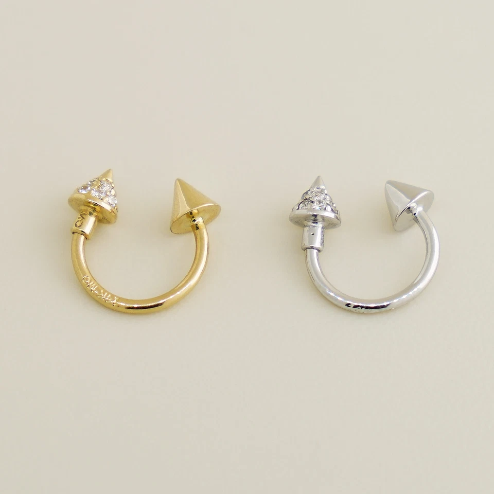14K Solid Gold C Shape Spike Horse Shoe Cartilage Daith Ear Piercing 18 Gauge - Image 3 of 4