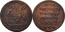 Vatican 1 Baiocco 1801 Pius VII, 1800-23 Copper Original Coin #CXH117