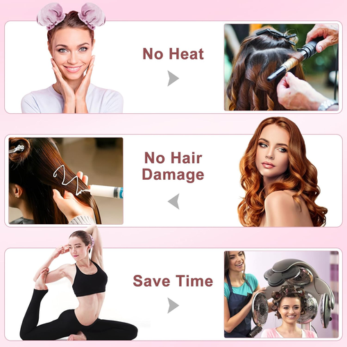 Heatless Hair Curler, 3 Sets/6 PCS Heatless Curling Set with Hair Caps, Soft No - Picture 4 of 7