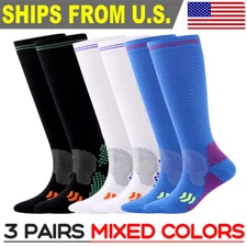 3 Pair Mojo Compression Socks 20-30mmHg by Calf Leg Sports Stockings Men Women