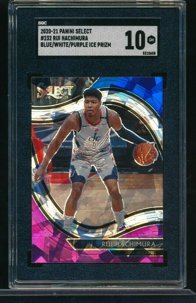  2020-21 Panini Select #232 Rui Hachimura blue/white/purple ice prizm SGC 10