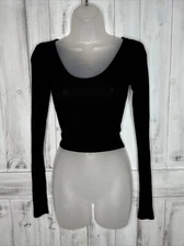 Joah Brown Black Modal Spandex Fitted Scoop Neck Long Sleeve Cropped Top XS/S