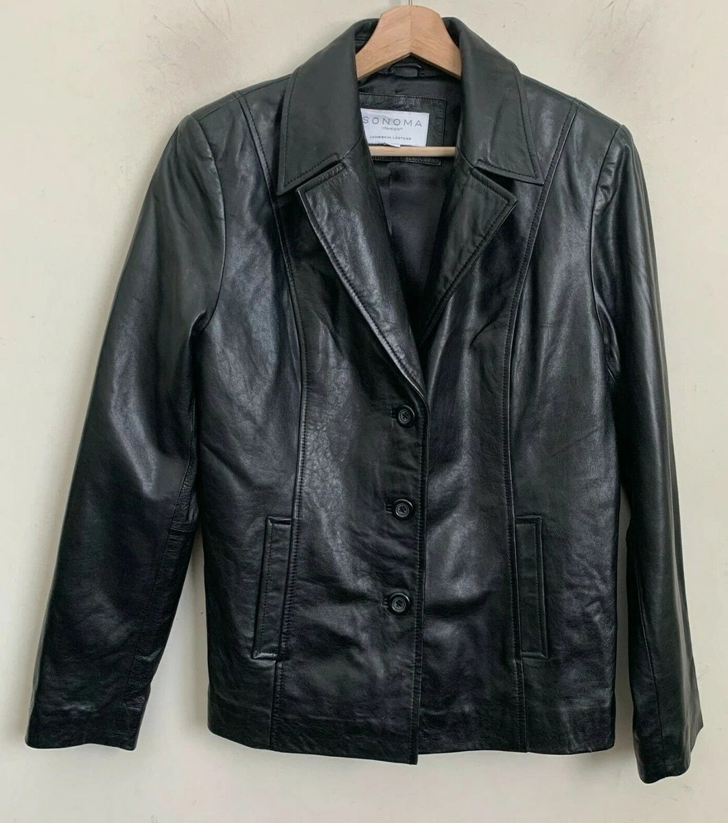 Sonoma Lifestyle Womens Jacket Black Lambskin Leather Buttons
