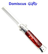 9" NEW Burgundy Marble SWITCHBLADE Comb Automatic Folding Brush Pocket Knife
