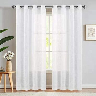 Open Weave Sheer Curtains Grommet Top Window Treatment Sets 84'' Length 1 Pair