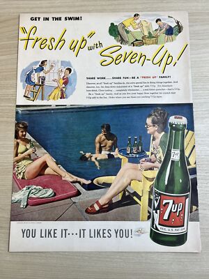 7UP Soda Pop Fresh Up with Seven Up Pool 1947 Vintage Print Ad Life Magazine