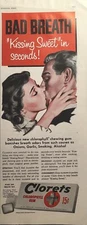 Clorets Chlorophyll Gum Bad Breath "Kissing Sweet" Couple Vintage Print Ad 1952