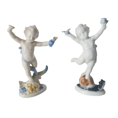 2 Vintage Kunst Porzellan Ilmenau GDR Porcelain Figurines Germany Cherub