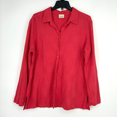 Classic Elements Womens XL Button Front Big Shirt Tunic Coral Pink Long Sleeves