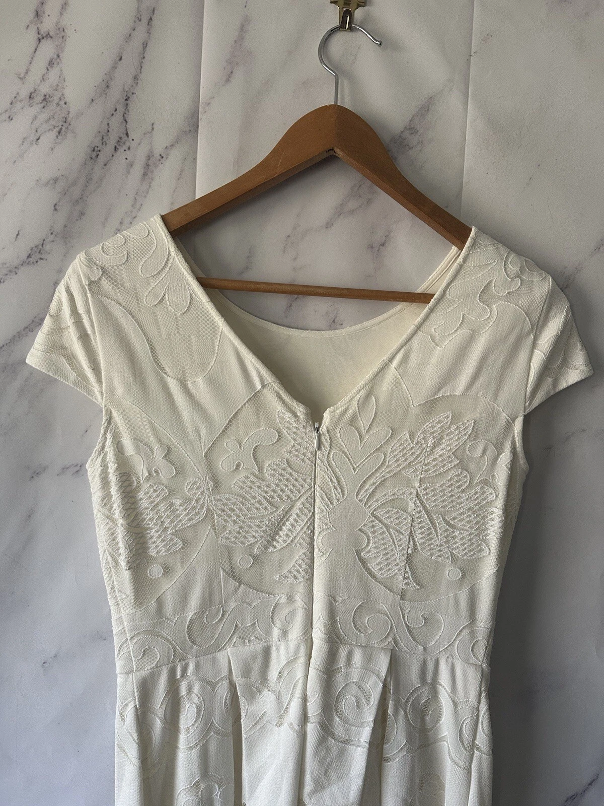 OFF WHITE CREMIEUX ABITO DONNA BIANCO PANNA CON DETTAGLI IN PIZZO FLOREALE TAGLIA 4