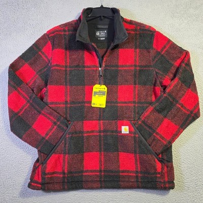 Carhartt Fleece Jacket MENS XL Tall Black Red 1/4 Zip OUTDOOR Pullover Plaid NWT