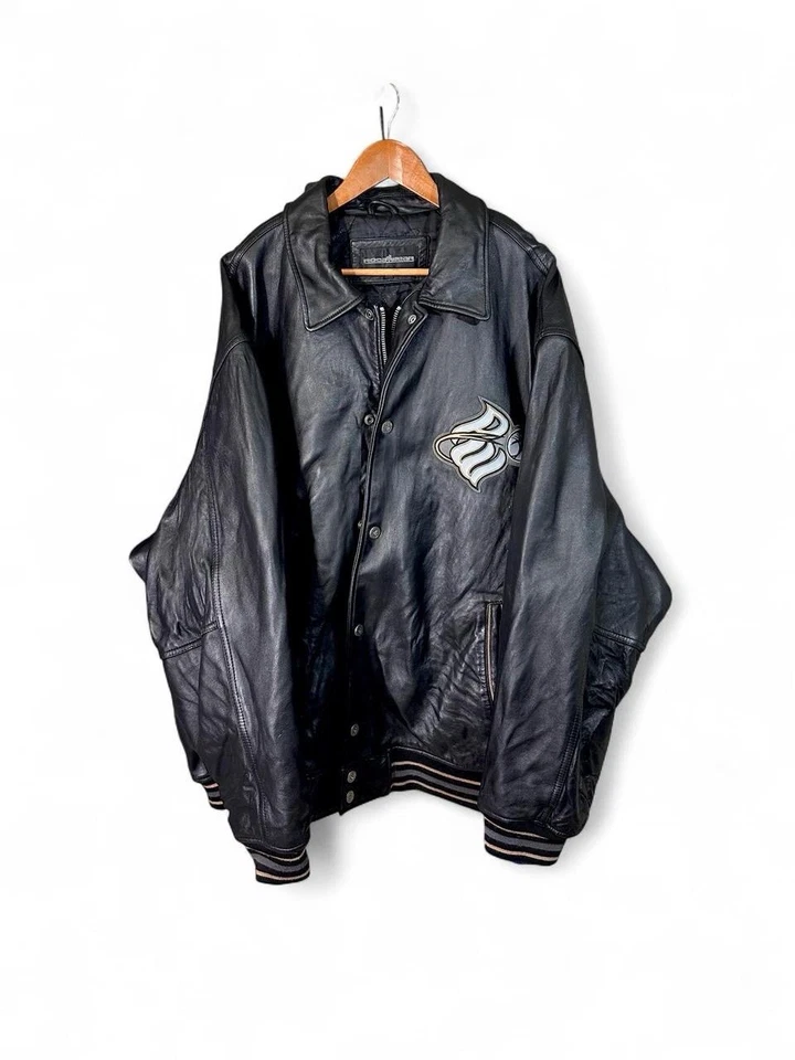 Rare Vintage ROCAWEAR NY 1999 Credit Card edition Leather Jacket 2000s Grey 5XL - Image 2 of 4