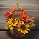 Used Fall Floral Basket Arrangement 11" Sunflowers Leaves Rustic Decor