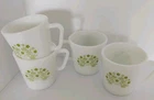 VTG 4 PYREX CORNING MILK GLASS GREEN FLOWER SUMMER IMPRESSIONS MUGS CUPS 1410