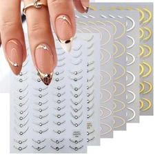 French Tip Nail Stickers 3D Nail Art with Diamond Design Stickers Self-Adhesive