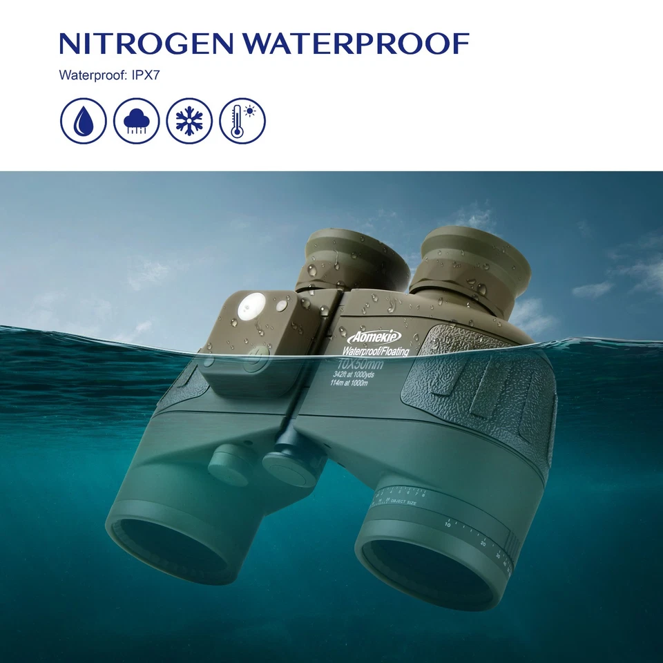10x50 Waterproof Marine Binoculars for with Rangefinder Compass BAK4 FMC Lens - Image 4 of 4