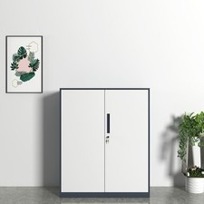Lockable Metal Storage Cabinet Steel Office Cupboard Double Door Shelving