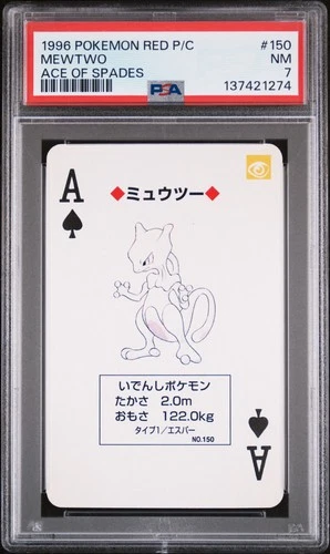 1996 POKEMON RED VERSION PLAYING CARDS ACE OF SPADES #150 MEWTWO PSA 7