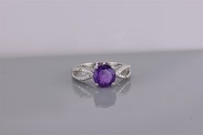 Sterling Silver 8mm Purple Amethyst Diamond Accented Looped Band Ring 925 Sz: 7