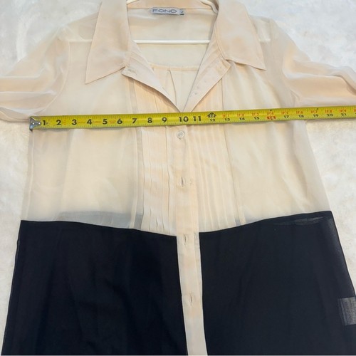 FOND Damen Bluse creme/schwarz Colorblock Button Down Plissee Langarm Gr. L - Bild 4 von 5