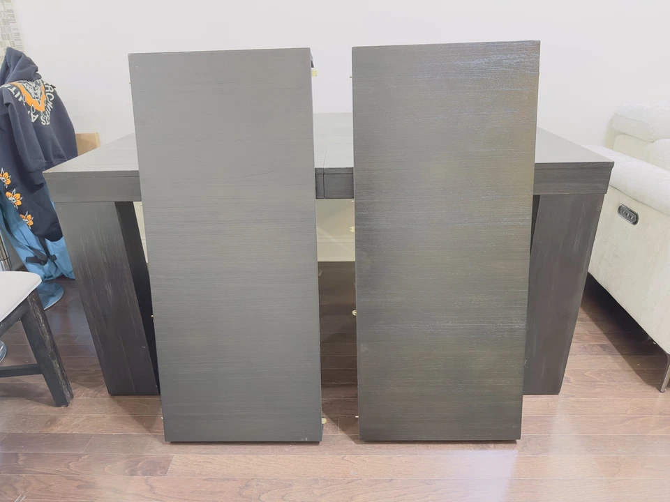 Juego de mesa de cocina negra de 7 piezas con 2 extensiones de hojas, 4 sillas blancas y negras Foto 4 de 4