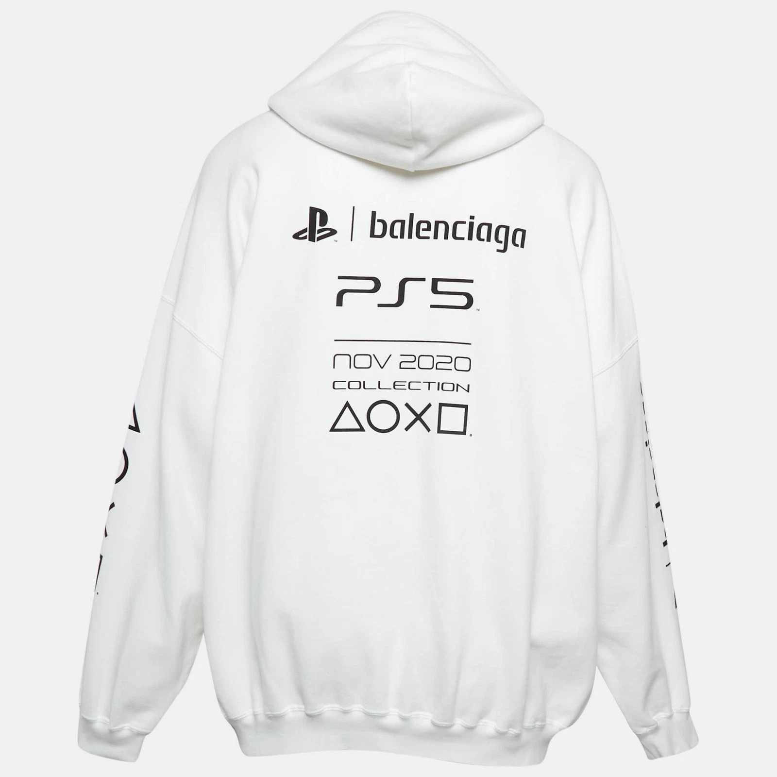 Felpa con cappuccio oversize Balenciaga X Sony PS5 bianca in cotone stampato XS