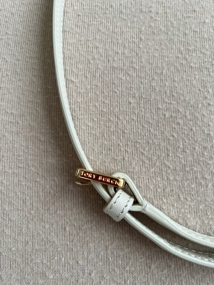 Bandolera Tory Burch Blake Mini Shopper Blanco Marrón Cuero Logo Geométrico 2 Vías Foto 3 de 4