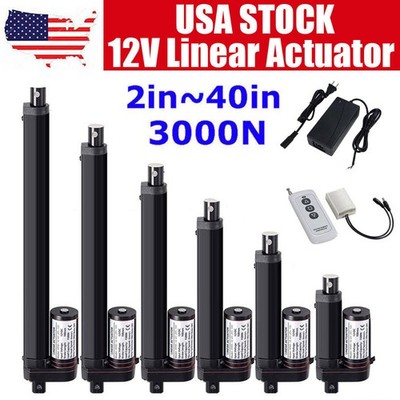 DC 12V Electric Linear Actuator Cylinder Lift 3000N 675lbs Stroke 2''~40'' Fast