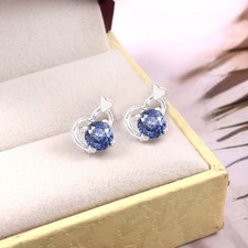 925 Argento Sterling Borchie,Gemma Orecchini,Ceylon Zaffiro Blu Rotondo 6x6 MM